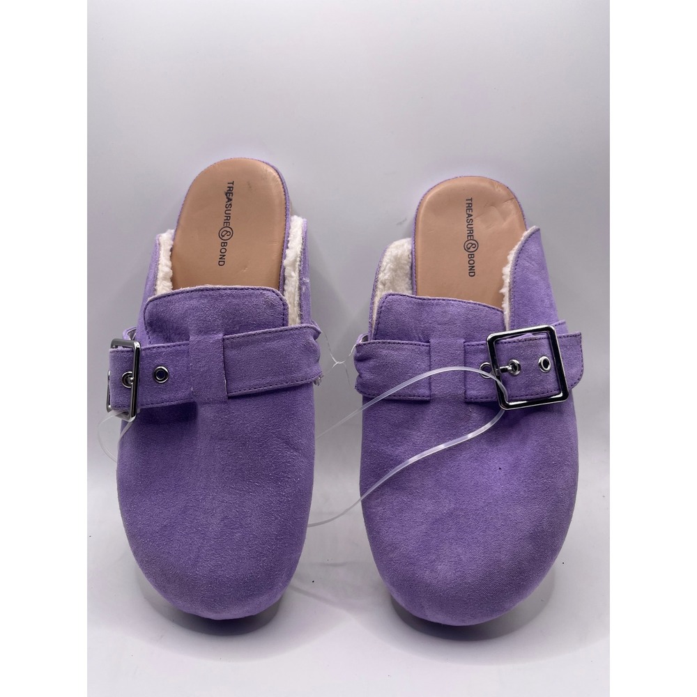Treasure & Bond Kids Purple Suede Faux Shearling Buckle Mules Clogs